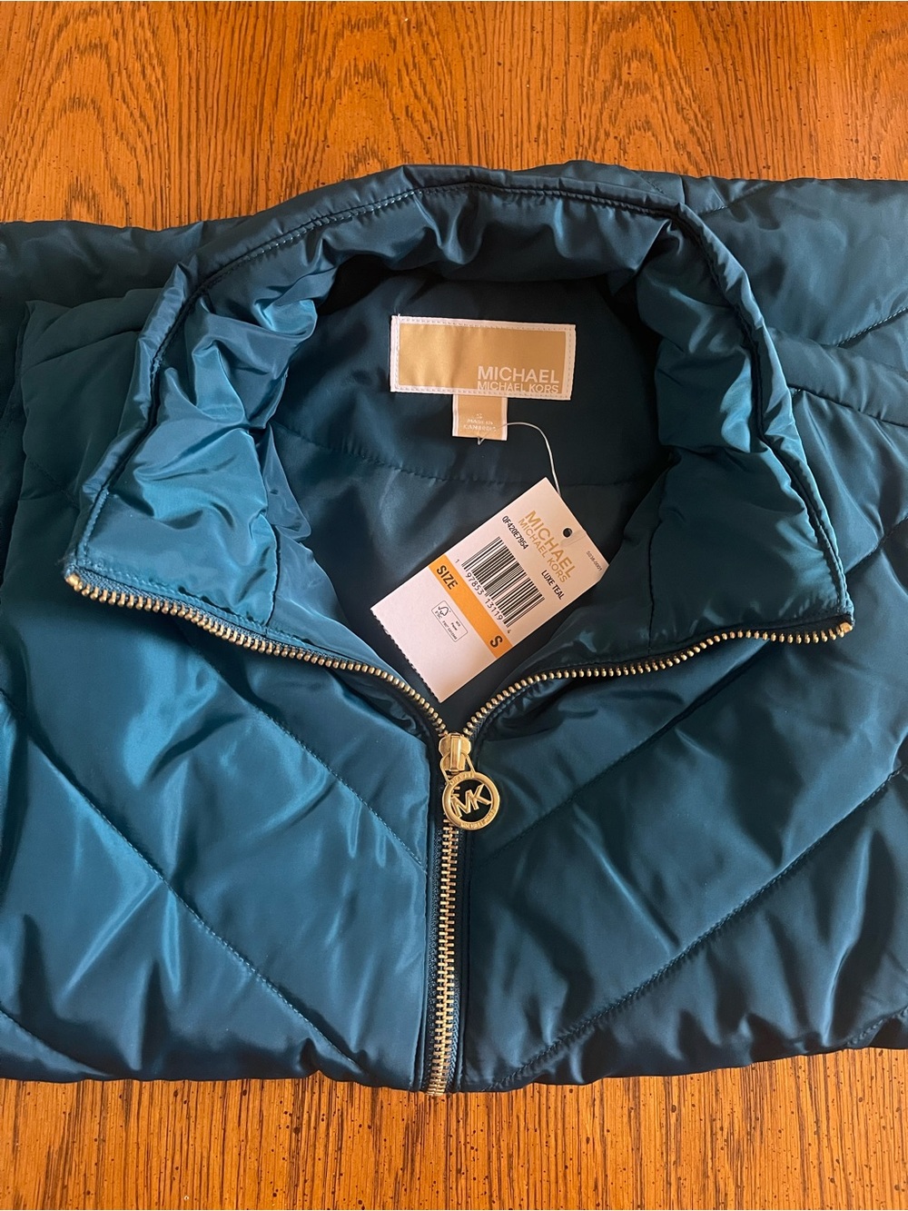 Michael Kors Teal Quilted Puffer Vest with Gold Hardware